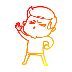 warm gradient line drawing cartoon man sweating