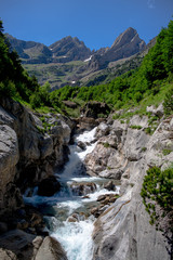 Cinca waterfalls in National Park of Ordesa and Monte Perdido. Valley of Pineta, Bielsa, Spain.
