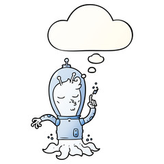 cartoon alien and thought bubble in smooth gradient style