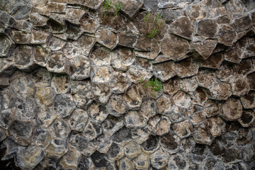 A scenic view of the basalt columns, grottoes, rock and lava formations. Basalt Formation , Garni gorge , Symphony of the Stones, Basalt column formations , Armenia Garni.