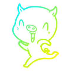 cold gradient line drawing happy cartoon pig running