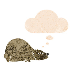 cartoon bear and thought bubble in retro textured style