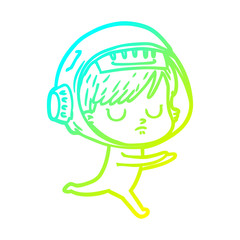 cold gradient line drawing cartoon astronaut woman