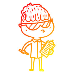 warm gradient line drawing cartoon boy wearing sunglasses