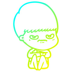 Obraz premium cold gradient line drawing cartoon angry boy sitting