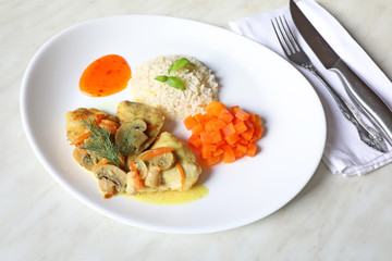 Chicken in mushroom sauce on a plate