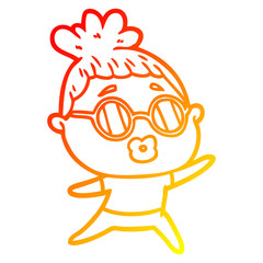 warm gradient line drawing cartoon dancing woman wearing sunglasses