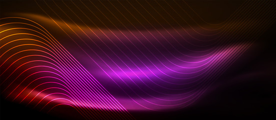 Neon square shapes lines on glowing light background