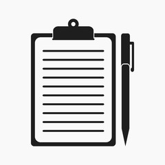 Clipboard icon with pen symbol. Flat style vector EPS.