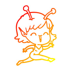 warm gradient line drawing cartoon alien girl laughing