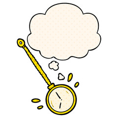 cartoon gold watch and thought bubble in comic book style