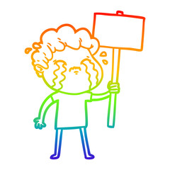 rainbow gradient line drawing cartoon man crying