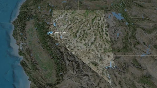 Nevada - state of the United States zoomed on the satellite map of the globe. Animation 3D