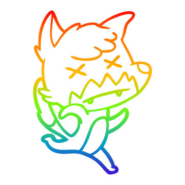 recommend clip art: rainbow gradient line drawing cartoon cross eyed fox