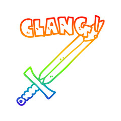 rainbow gradient line drawing cartoon clanging sword