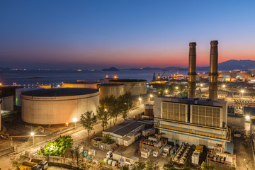 Power plant in Hong Kong at dusk