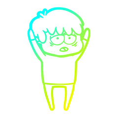 cold gradient line drawing cartoon exhausted boy
