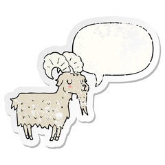 cartoon goat and speech bubble distressed sticker