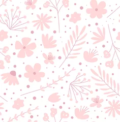 Washable wall murals Girls room Doodle flowers seamless pattern for fabric. Girlish pink background