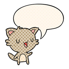 cartoon happy cat and speech bubble in comic book style