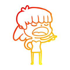 warm gradient line drawing cartoon woman talking loudly