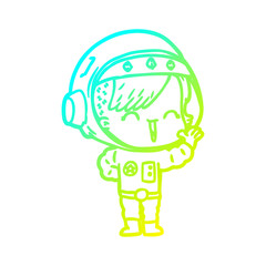 cold gradient line drawing cartoon happy astronaut girl waving