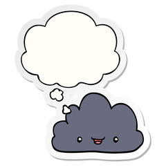 happy cartoon cloud and thought bubble as a printed sticker