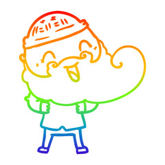rainbow gradient line drawing happy man with beard and winter hat