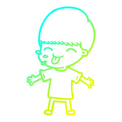 cold gradient line drawing cartoon boy sticking out tongue