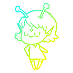cold gradient line drawing cartoon alien girl