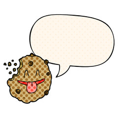 cartoon cookie and speech bubble in comic book style