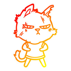 warm gradient line drawing tough cartoon cat
