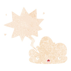 cute cartoon cloud and speech bubble in retro textured style