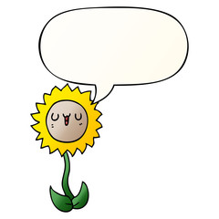 cartoon flower and speech bubble in smooth gradient style