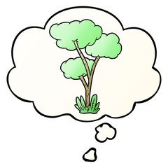 cartoon tree and thought bubble in smooth gradient style