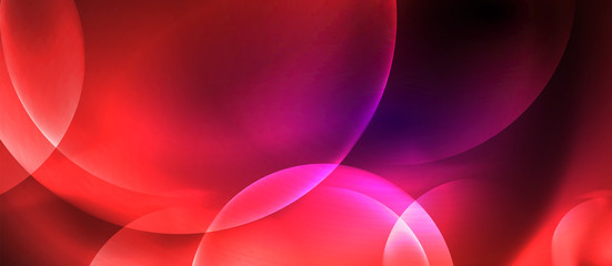 Shiny neon color light with circles abstract background