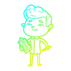 cold gradient line drawing happy cartoon man
