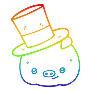 recommend clip art: rainbow gradient line drawing cartoon pig wearing top hat