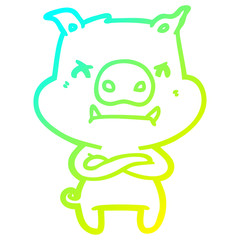 cold gradient line drawing angry cartoon pig