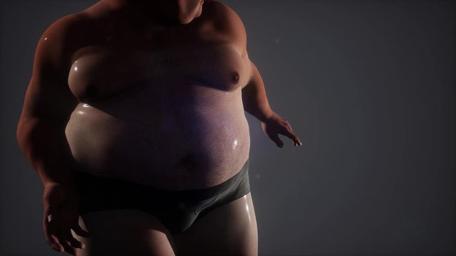 wet fat man in stidio