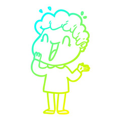 cold gradient line drawing cartoon happy man