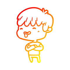 warm gradient line drawing boy sticking out tongue