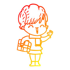 warm gradient line drawing cartoon laughing woman