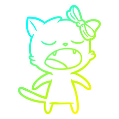 cold gradient line drawing cartoon meowing cat