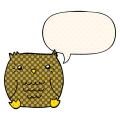 cartoon owl and speech bubble in comic book style
