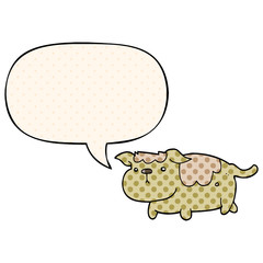 cartoon dog and speech bubble in comic book style