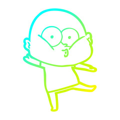 cold gradient line drawing cartoon bald man staring