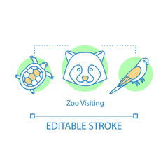 Zoo visiting concept icon. Family time together idea thin line illustration. Kids learn about animals. Animal park. Safari tour. Vector isolated outline drawing. Editable stroke