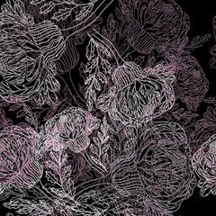 Beautiful Flowers Line Drawings Seamless Repeat