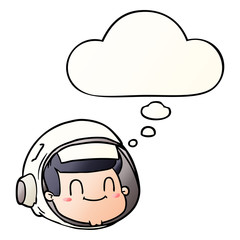 cartoon astronaut face and thought bubble in smooth gradient style